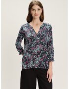 GreenPoint Bluza cu decolteu caftan si model - Negru/Fucsia/Gri cenusiu