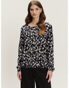 GreenPoint Bluza cu decolteu rotund si model - Alb fildes/Negru
