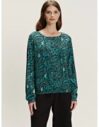 GreenPoint Bluza cu decolteu rotund si model - Negru/Verde aquamarin