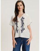 GreenPoint Bluza cu flori brodate si nasturi - Alb fildes/Albastru ultramarin