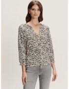 GreenPoint Bluza cu maneci trei sferturi si model - Negru/Bej