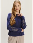 GreenPoint Bluza de trening cu aplicatii florale - Albastru royal
