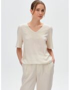 GreenPoint Bluza din amestec de in cu decolteu in V si broderie florala - Crem