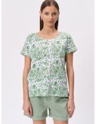 GreenPoint Bluza lejera cu decupaj pe partea din spate si maneci scurte - Alb/Verde pal