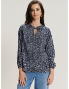 GreenPoint Bluza-tunica cu decolteu la baza gatului - Albastru ultramarin/Albastru deschis