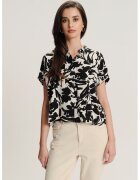 GreenPoint Camasa cu model floral si maneci scurte - Negru/Bej