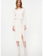 GreenPoint Fusta midi dreapta din tricot fin cu nasturi decorativi - Alb optic