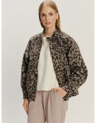 GreenPoint Jacheta lejera din amestec de lana cu animal print - Maro/Gri inchis