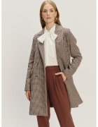 GreenPoint Palton din amestec de lana - cu model in carouri si revere decupate - Negru/Maro