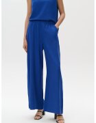 GreenPoint Pantaloni ampli din amestec de in cu talie inalta - Albastru royal