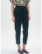 GreenPoint Pantaloni crop din amestec de in cu cordon in talie - Verde englez