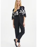 GreenPoint Pantaloni crop din amestec de in cu pliuri - Negru