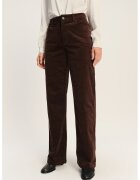 GreenPoint Pantaloni din reiat si talie inalta - Maro inchis