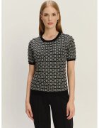 GreenPoint Pulover cu imprimeu grafic - Alb fildes/Negru