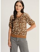GreenPoint Pulover cu maneci scurte si animal print - Maro/Crem