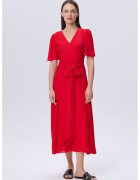GreenPoint Rochie cu decolteu in V si cordon asortat - Rosu vermillion