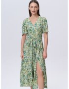 GreenPoint Rochie cu decolteu in V si cordon asortat - Verde pal/Verde fistic