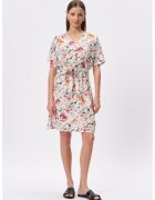 GreenPoint Rochie cu decolteu in V si model floral - Rosu/Piersica