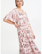 GreenPoint Rochie cu model si decolteu in V - Alb/Maro taupe/Roz