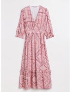 GreenPoint Rochie cu model si decolteu in V - Rosu/Roz