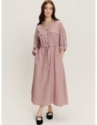 GreenPoint Rochie cu talie ajustabila si maneci lungi - Roz prafuit