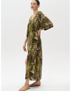 GreenPoint Rochie din amestec de in cu imprimeu floral - Verde masliniu/Roz