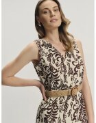 GreenPoint Rochie din amestec de in cu slit frontal - Visiniu/Bej deschis