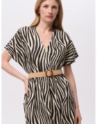 GreenPoint Rochie dreapta din amestec de in cu decolteu in V - Negru/Crem