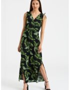 GreenPoint Rochie evazata cu bretele ajustabile - Verde/Negru