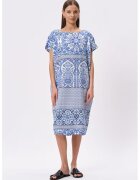 GreenPoint Rochie lejera din amestec de in cu imprimeu - Alb/Albastru deschis