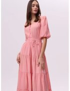 GreenPoint Rochie lunga cu volane si croiala A - Roz