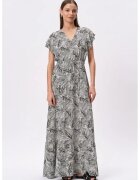 GreenPoint Rochie maxi cu decolteu in V si maneci tip fluture - Alb fildes/Negru