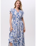 GreenPoint Rochie maxi cu model si decolteu in V - Alb/Albastru