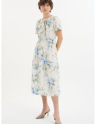 GreenPoint Rochie midi cu croiala in A si model floral - Albastru pastel/Verde deschis/Alb murdar