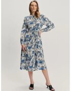 GreenPoint Rochie midi cu design floral - Bej/Albastru
