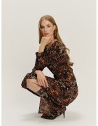 GreenPoint Rochie midi cu model si decolteu rotund - Negru/Maro