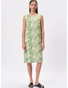 GreenPoint Rochie midi din amestec de in cu imprimeu - Alb/Verde deschis
