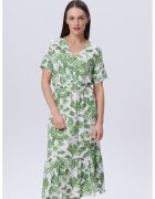 GreenPoint Rochie midi vaporoasa - Alb murdar/Verde feriga