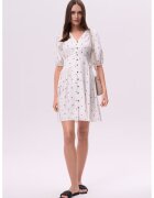GreenPoint Rochie mini cu decolteu in V - Alb/Maro
