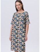 GreenPoint Rochie-tricou cu imprimeu floral - Albastru azur/Bej deschis