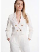 GreenPoint Sacou crop cu doua randuri de nasturi si revere decupate - Alb