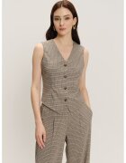 GreenPoint Sacou fara maneci cu model in carouri - Maro deschis/Maro nisip/Albastru