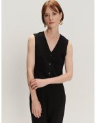 GreenPoint Sacou fara maneci cu model uni si nasturi - Negru