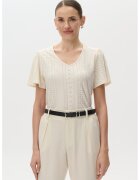GreenPoint Tricou cu decolteu in V si design de dantela Sangallo - Crem