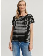 GreenPoint Tricou cu dungi si strasuri - Alb/Negru