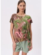 GreenPoint Tricou cu model si detaliu innodat - Verde/Roz