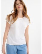 GreenPoint Tricou din bumbac si modal cu perforatii - Alb