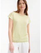 GreenPoint Tricou din bumbac si modal cu perforatii - Galben pal