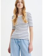 GreenPoint Tricou slim fit striat - Alb/Bleumarin