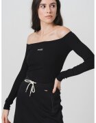 GUESS Bluza crop cu decolteu pe umeri - Negru/Alb murdar